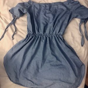 NWOT Denim Off-The-Shoulder Dress Cinched Waist